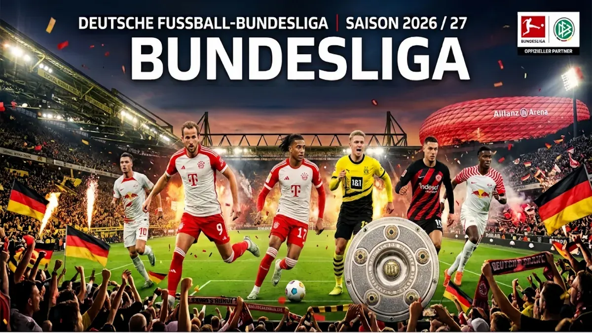 Bundesliga match card with players on the pitch